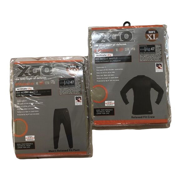 XL Set XGO Mid-weight Tech Waffle Phase 2 Thermal Long sleeve Shirt & Pants Mens - Picture 1 of 5